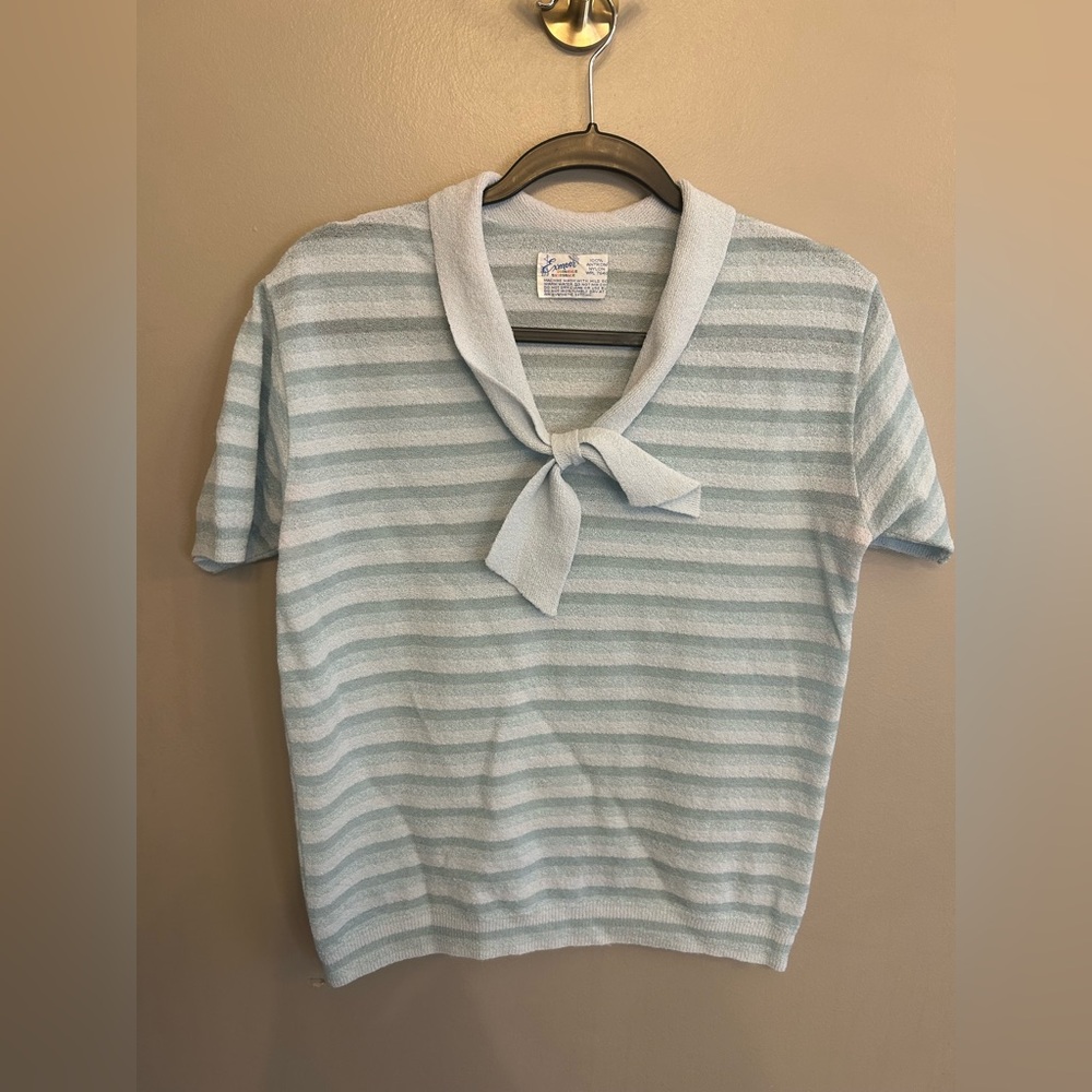 Vintage Exmoor Dimmer Skimmer antron nylon stripped polo shirt with tie collar